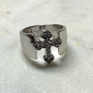 Premier Designs Crystal Cross Ring Silver Plate Size 7
